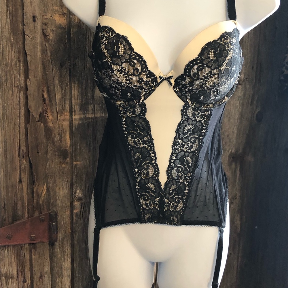 Elegant Black and Cream Lace Garter Bustier